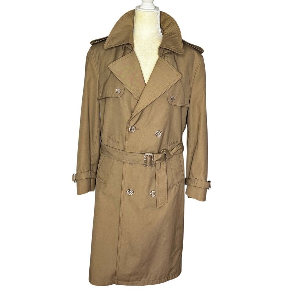 Vintage 70s Egon von Furstenberg Trench Coat Beige Belted Wool Liner Medium